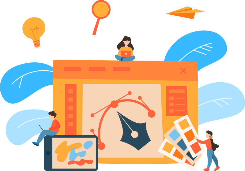 Software development illustration showing modern technology solutions