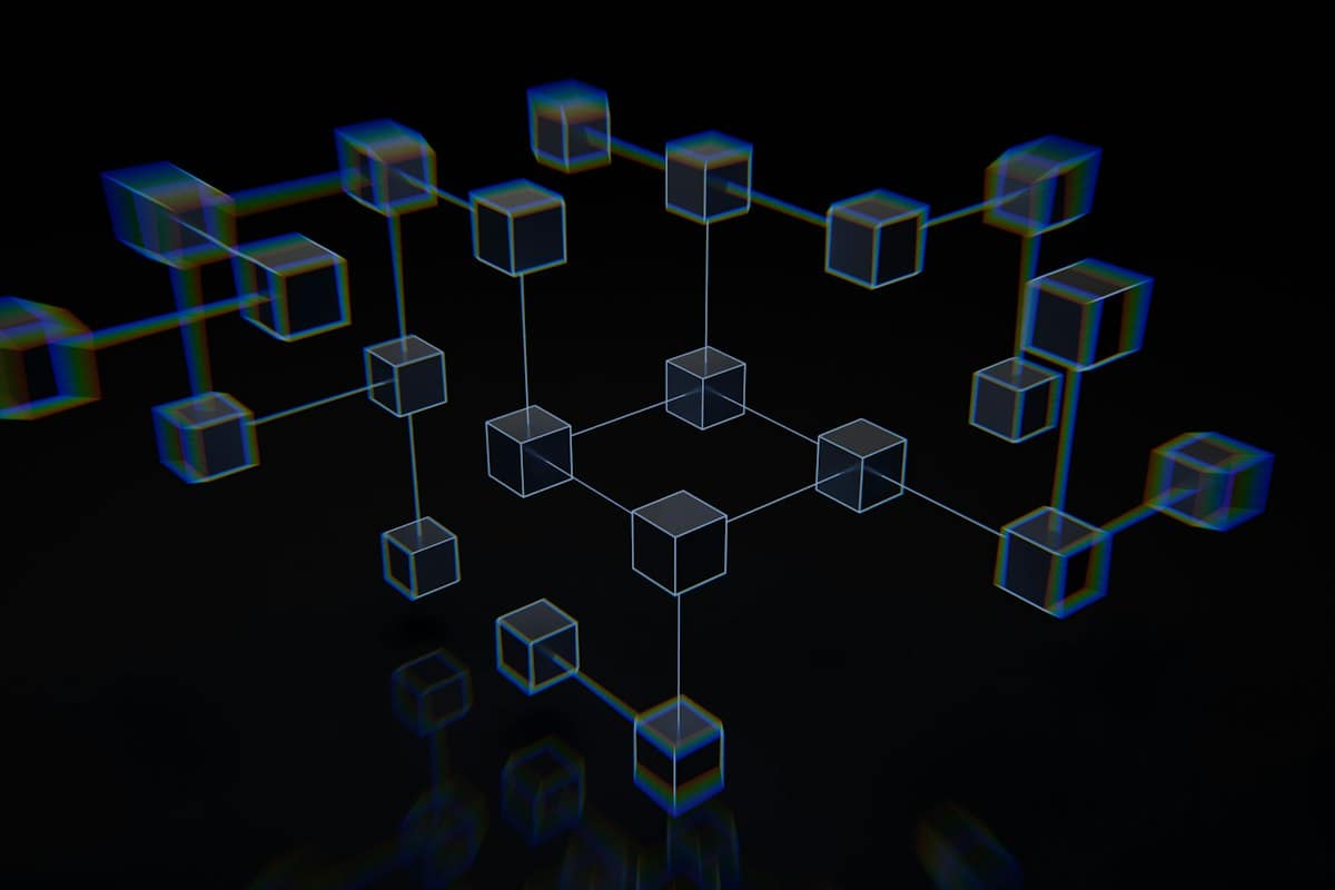 Ilustrasi blok-blok yang saling terhubung dalam jaringan blockchain