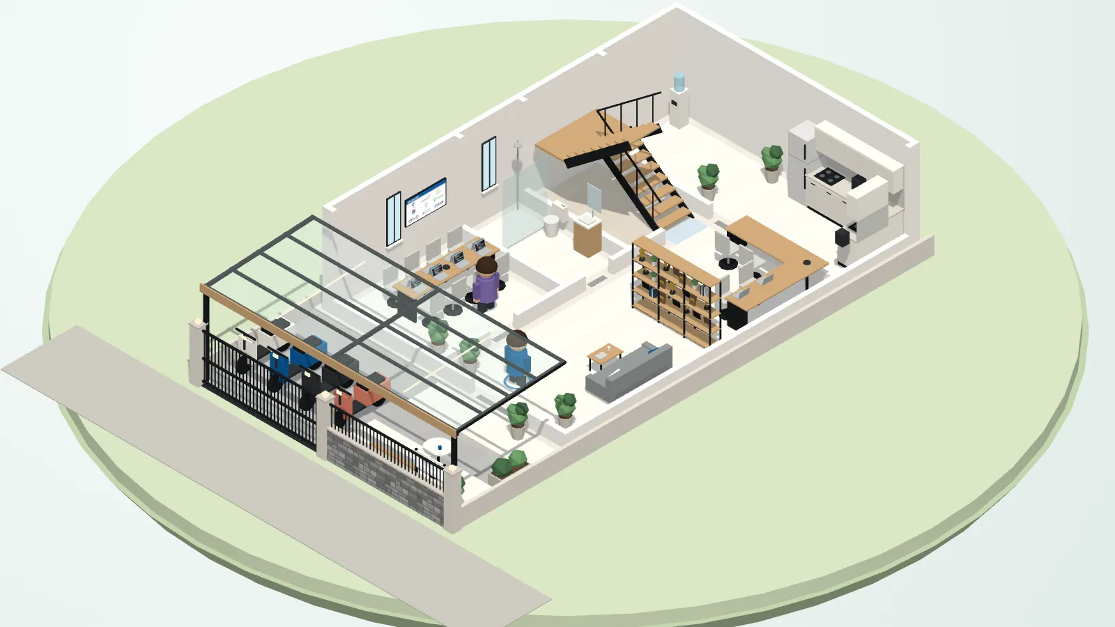 Isometric 3D view of our virtual office